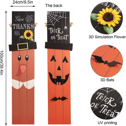One-Piece Reversible Halloween Thanksgiving Porch Sign