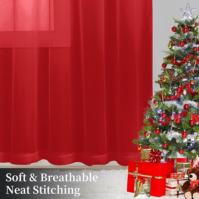 Sheer Curtains 54 Inches Long 2 Panels, Rod Pocket Short Curtain - Image 8