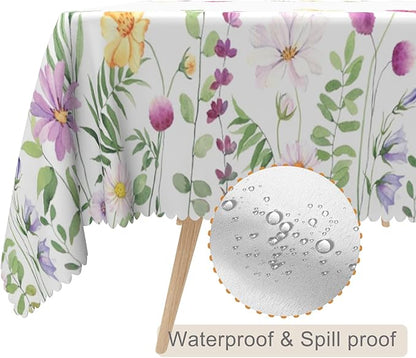 70x140inches Floral Rectangle Tablecloth Pink Wild Flowers Butterfly Botanical - Image 2