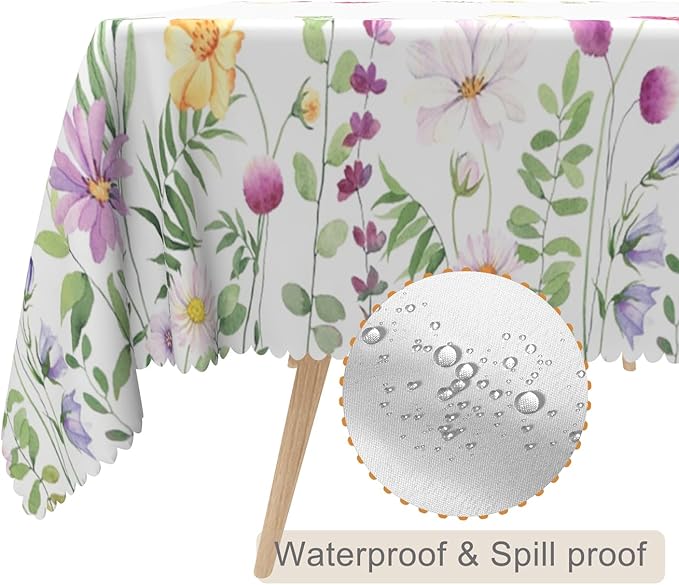54x78inches Floral Rectangle Tablecloth Pink Wild Flowers Butterfly Botanical - Image 2