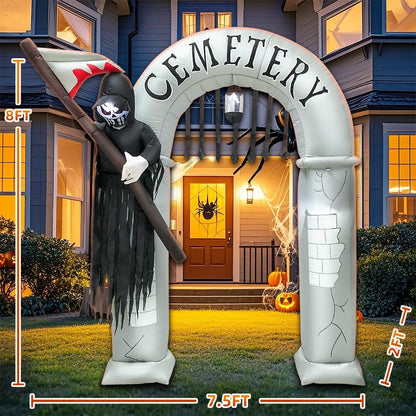8FT Halloween Inflatables Archway Decoration with Led Light Spooky Scary Halloween Inflatables Grim Reaper Outdoor Decorations Blow up Inflatables for Halloween Holiday Party Lawn Yard Garden Décor