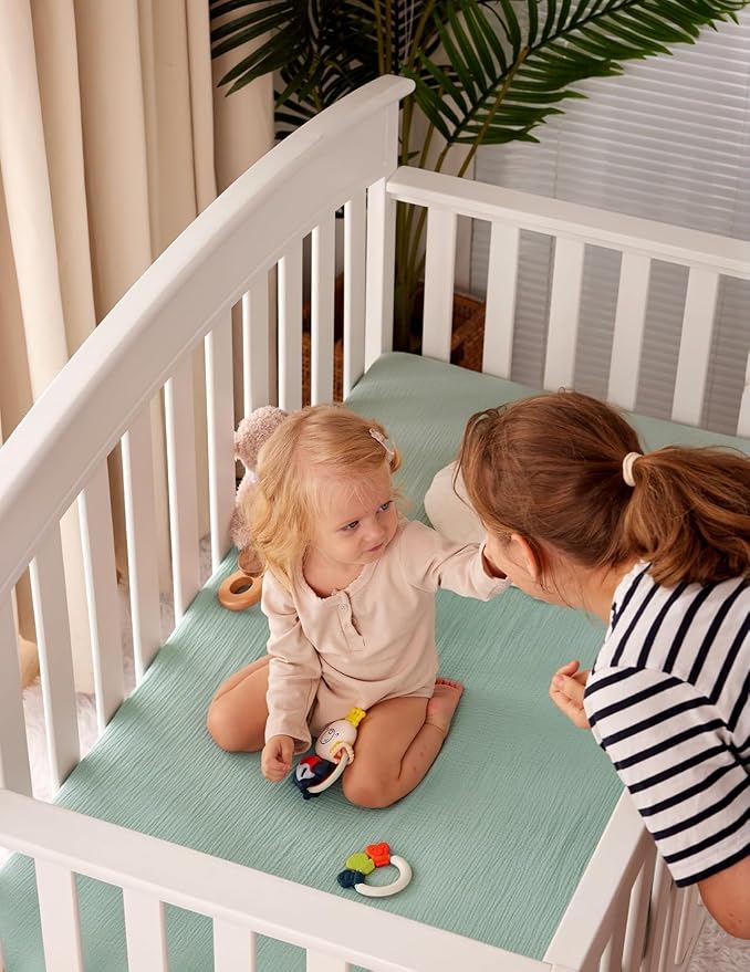 Momcozy Muslin Standard Fitted Crib Sheets, 2 Pack Soft Breathable Natural - Image 7