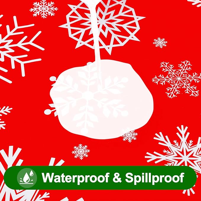 Smiry Plastic Christmas Tablecloth, Snowflake Waterproof Elastic Fitted Table - Image 3