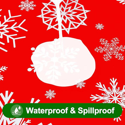 Smiry Plastic Christmas Tablecloth, Snowflake Waterproof Elastic Fitted Table - Image 3