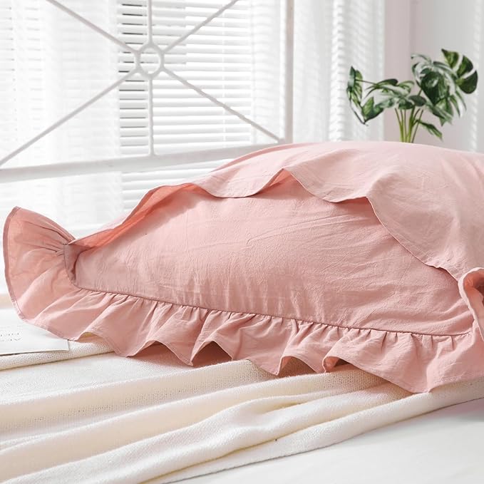Ruffle Pillowcases Farmhouse Dusty Rose Throw Pillow Covers - Image 5