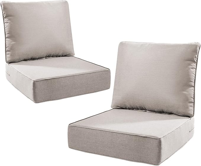 6" Thick Outdoor Cushions 22x24x6, 2-Set Deep Seat Patio Cushions by Pugire
