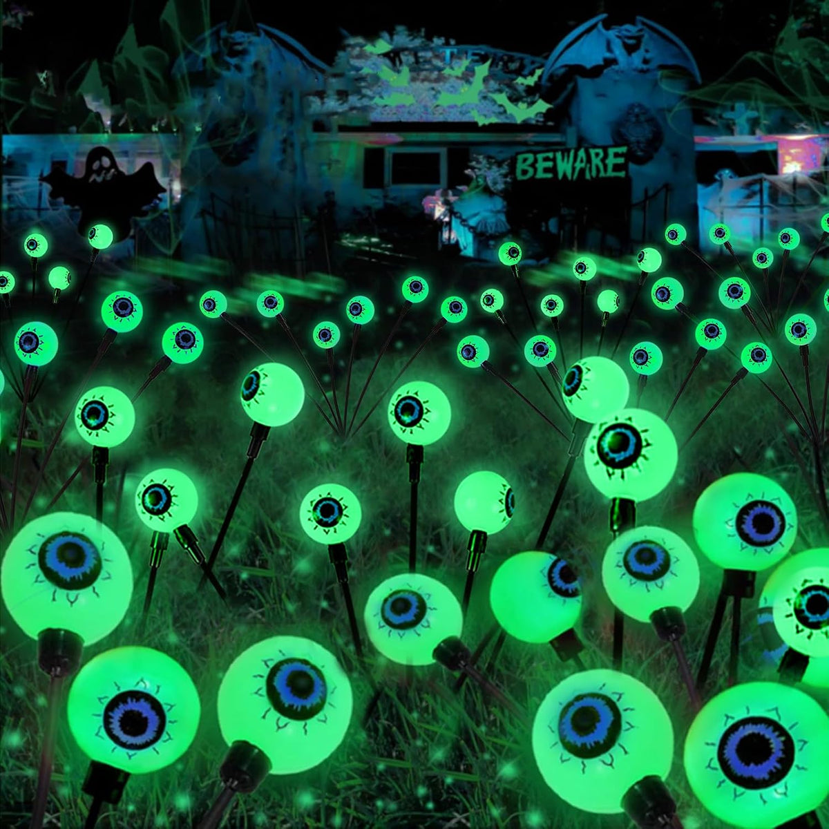 Solar Halloween Decorations Outdoor 6 Pack 36 LED Green Solar Eyeball Light