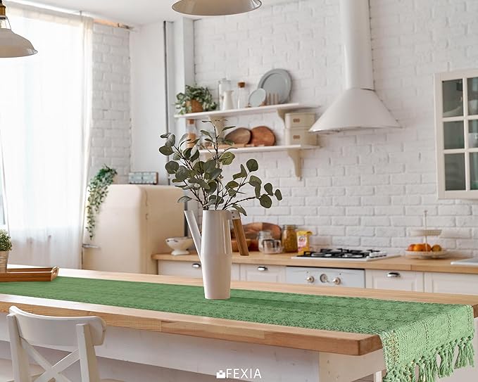 FEXIA Green Table Runner with Tassels - Image 7