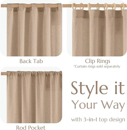 jinchan Linen Curtains for Living Room Drapes Rod Pocket Back Tab Linen Blend - Image 5