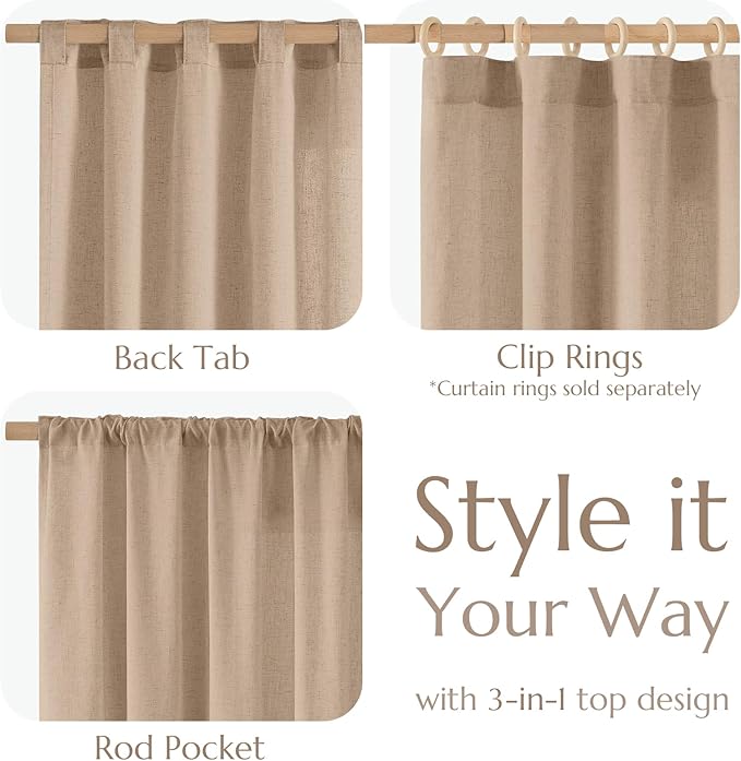 jinchan Taupe Linen Blend Curtain 108 inch Extra Long 1 Panel Extra Long - Image 6
