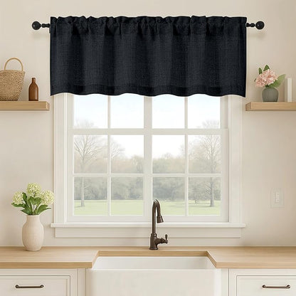 OVZME Black Valance for Windows, Light Filtering Faux Linen Textured Small by OVZME