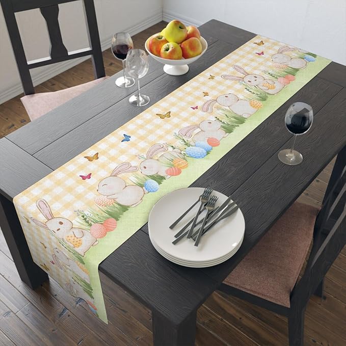 Easter Table Runner, Linen Floral Pattern, Pastel Pink, 13x72 Inch, Rustic Style - Image 7