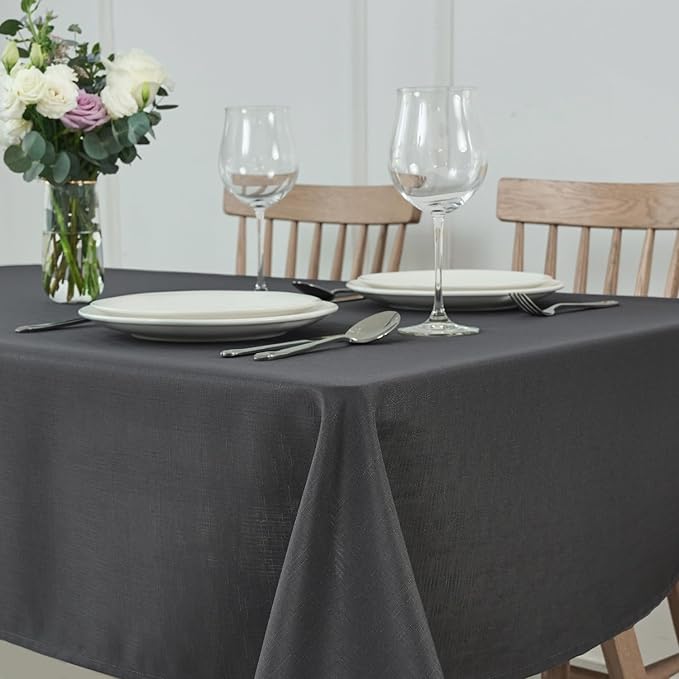 maxmill Faux Linen Textured Rectangle Tablecloth Water Resistant Wrinkle Free - Image 2