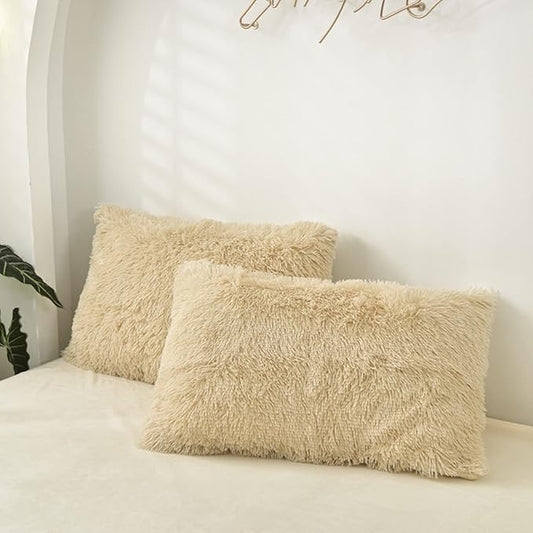 MorroMorn Decorative Pillows Covers, 2 Packs Faux Fur Pillow Cases, Luxury by MorroMorn