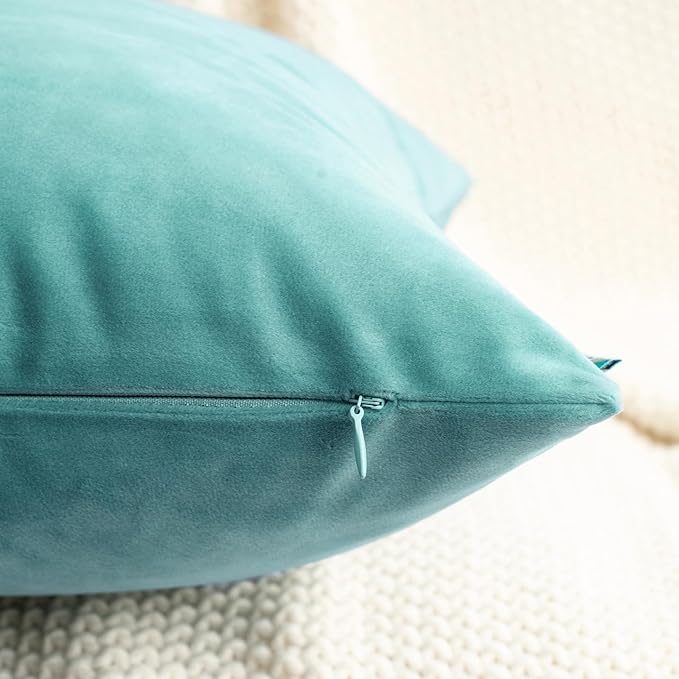 HWY 50 Teal Blue Velvet Throw Pillow Covers 22x22 Inch - Image 3