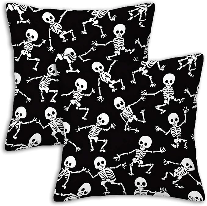 Skeleton Throw Pillow Cover 18x18 Set of 2, Halloween Skull Cushion Case by Unknown