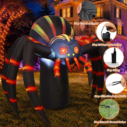COMIN 7FT Halloween Inflatables Orange Stripe Spider Yard Decor with LEDs