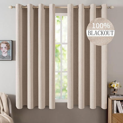 MIULEE Linen Textured Curtains for Bedroom Solid 100% Blackout Thermal by MIULEE