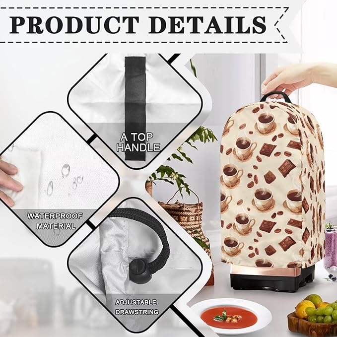 Blender Dust Cover, Coffee Drink Pattern Stand Mixer Appliance Covers, Anti - Image 4