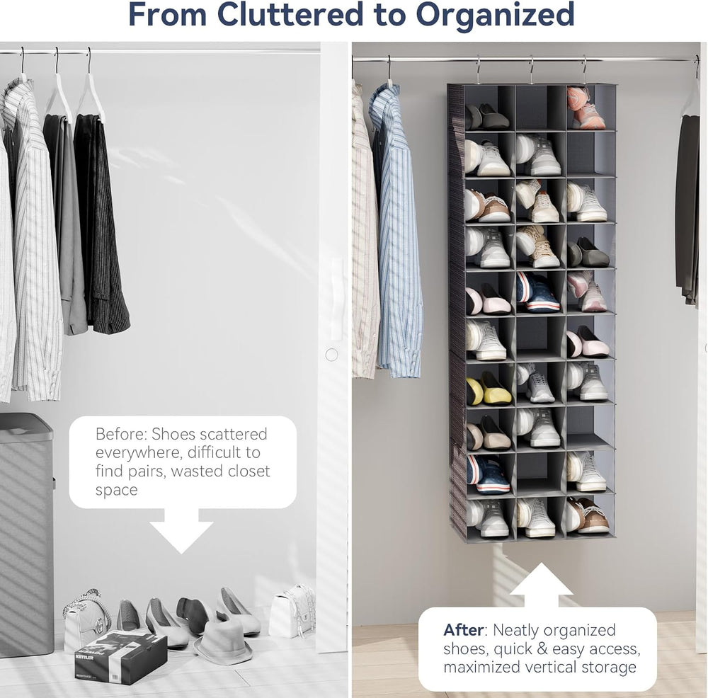 Whitmor 30 Sections Hanging Clothes Closet Shoe Organizer, Space Saving Breat...