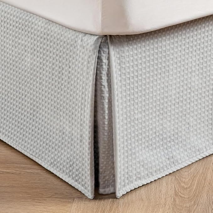 MIYE Pleated Waffle Weave Bed Skirt, Tailored Dust Ruffle 16 Inch Drop Easy Fit by MIYE
