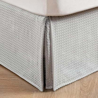 MIYE Pleated Waffle Weave Bed Skirt, Tailored Dust Ruffle 12 Inch Drop Easy Fit by MIYE