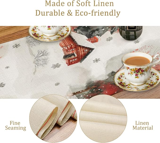 Snow Table Runner, Snowman Dining Table Runner, Christmas Coffee Table Decor - Image 3