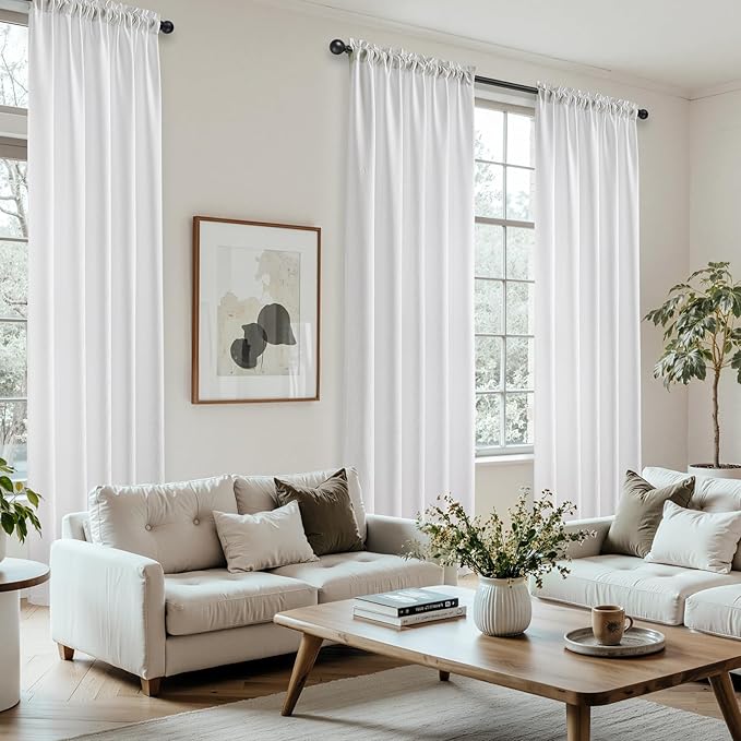 HOMEIDEAS White Semi Sheer Curtains 96 Inches Long, Light Filtering Privacy - Image 2