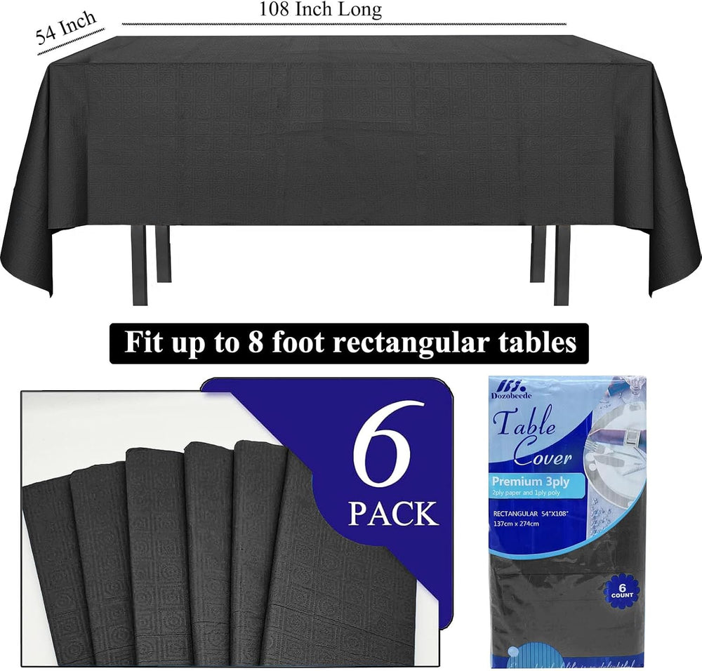 [6 Pack] Black Paper Tablecloth Disposable for Rectangle Tables, 54 X 108 Inc...