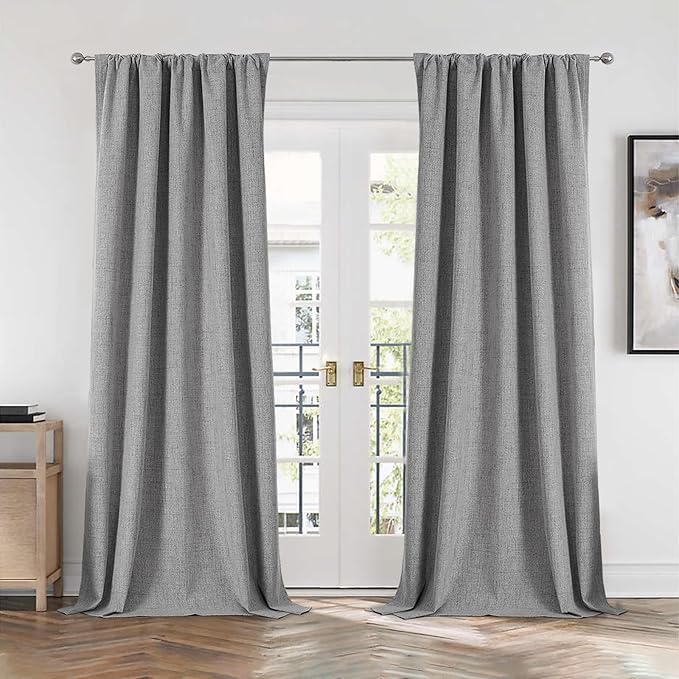 CUCRAF Linen 100% Blackout Curtains 72 Inch Length 2 Panels Set, Back Tab and - Image 7