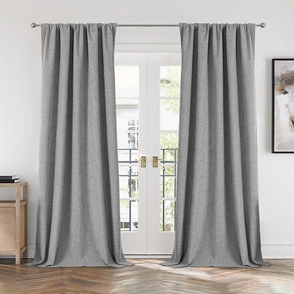 CUCRAF Linen 100% Blackout Curtains 72 Inch Length 2 Panels Set, Back Tab and - Image 7