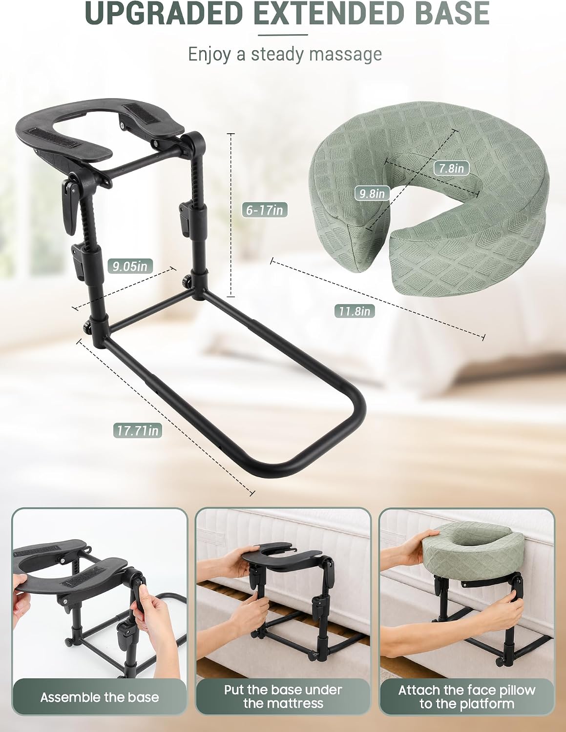 massage headrest for bed, bed massage head holder showing dimensions