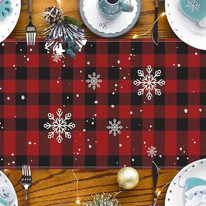 Christmas Tree Table Runner 13x72 Inch Buffalo Plaid Xmas Pine Trees Merry - Image 5