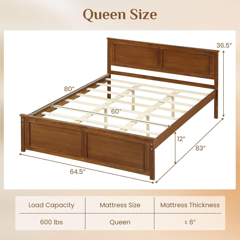 GIANTEX Wood Queen Size Bed Frame with Headboard, Farmhouse Solid Platform Be...