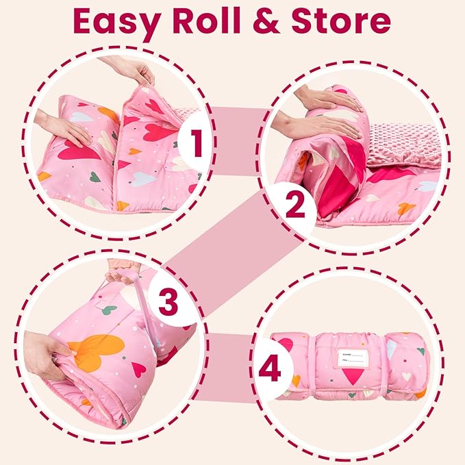 Toddler Nap Mat with Pillow and Minky Blanket, Large 55"x35" Sleeping Bag - Image 7