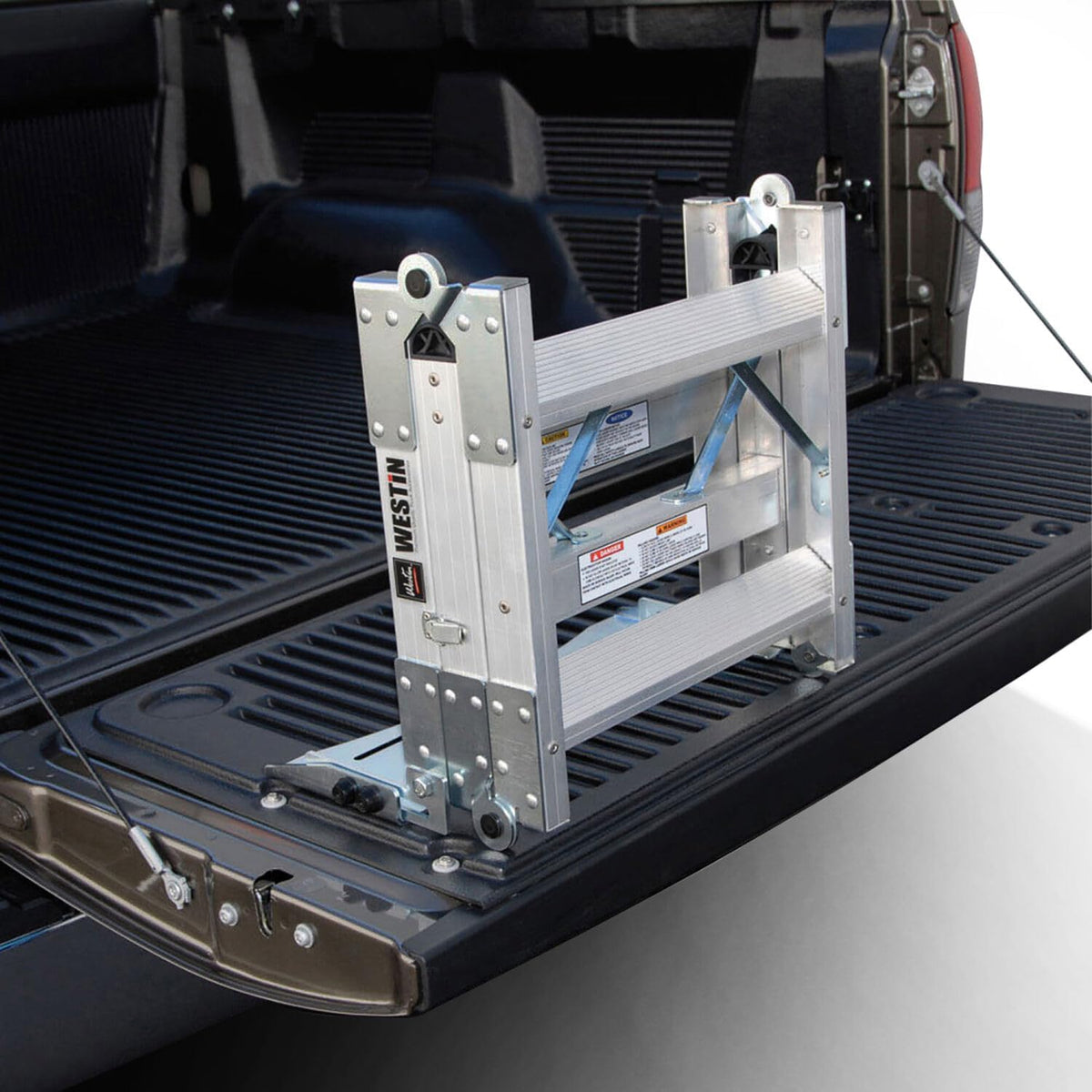 westin 10-3000 truck-pal tailgate ladder silver shown in use