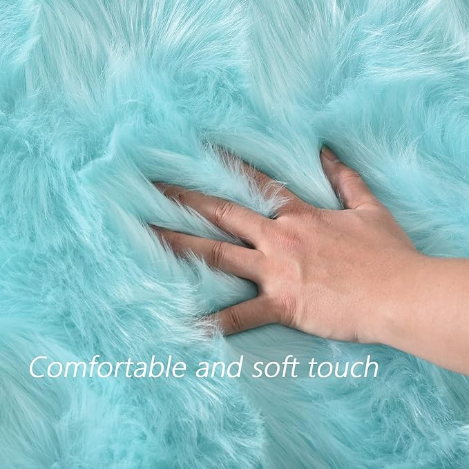 Latepis High Pile Faux Fur Area Rug, 4x6 ft, Light Blue, Living Room, Bedroom - Image 4