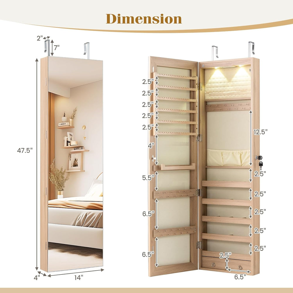 GIANTEX Wall or Door Mounted Jewelry Armoire with Full Length Mirror, 47.5"