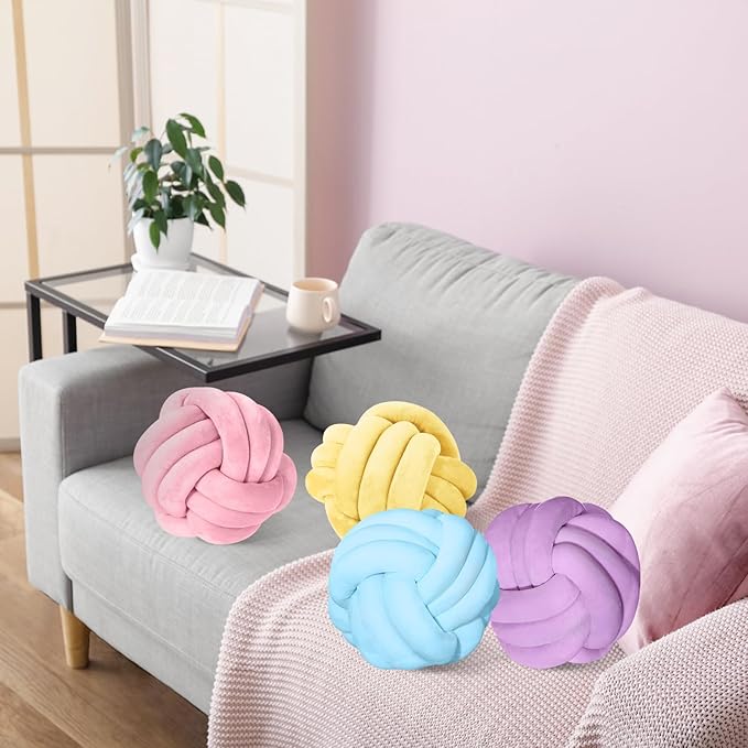 Yerliker 4 Pcs Knot Pillow Ball, 8.7 Inches Soft Home Decorative Round Throw - Image 4