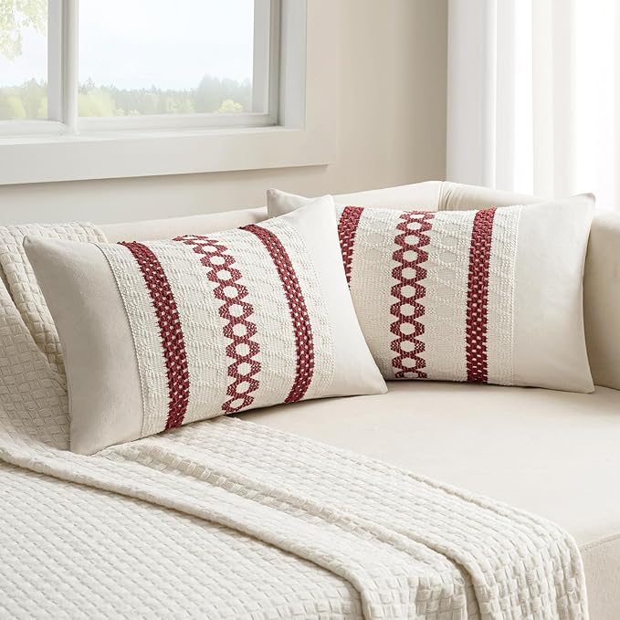 MIULEE Set of 2 Christmas Burgundy Boho Decorative Lumbar Pillow Covers 12x20 - Image 8