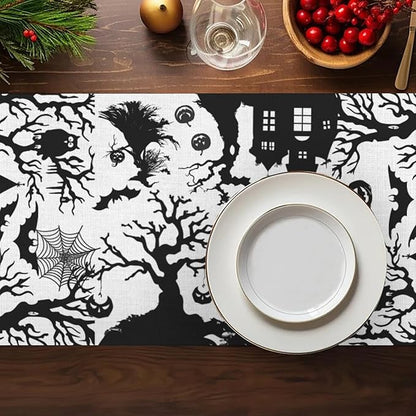 Halloween Spider Pumpkin Table Runner, Linen Farmhouse Table Runner, Dresser - Image 4