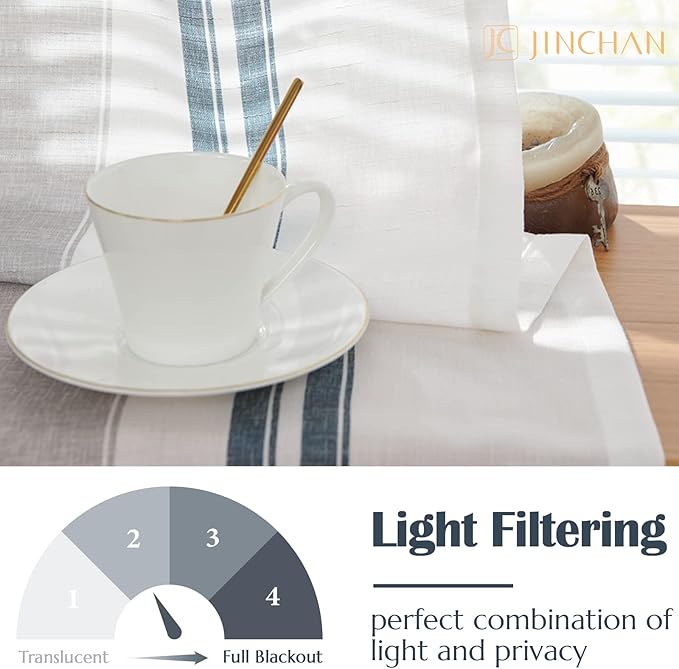 jinchan Striped Valance Farmhouse Window Treatment Linen Textured Drapes - Image 6
