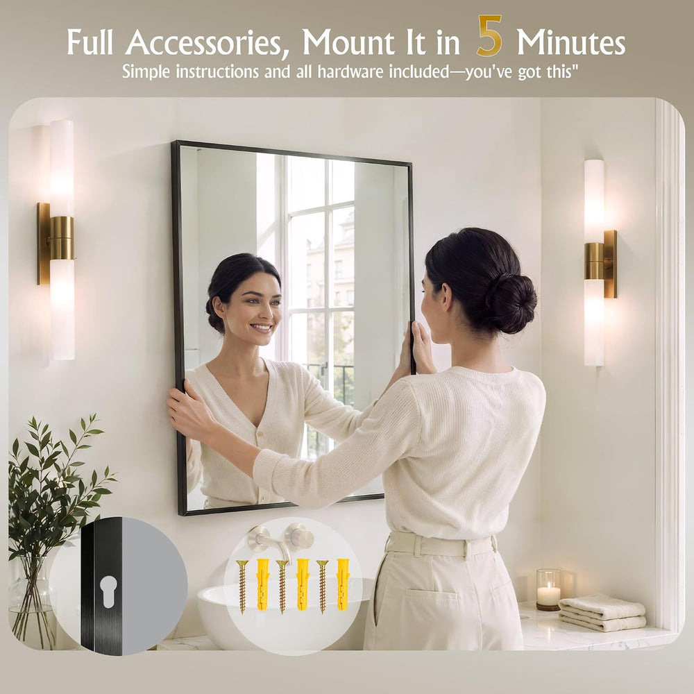 30"x36" Black Bathroom Mirror Metal Framed Horizontal or Vertical