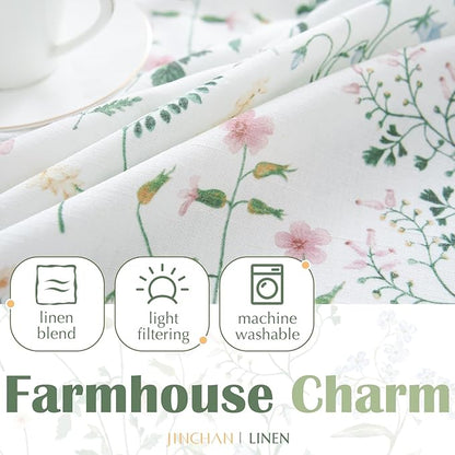 jinchan Linen Kitchen Curtains Floral Printed Tier Curtains 45 Inch Length - Image 4