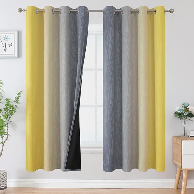 Estelar Textiler Ombre Grey and Yellow Blackout Curtains 72 Inch Length 2 Panels by ESTELARTEXTILER