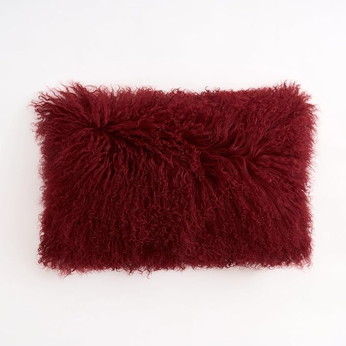 Genuine Mongolian Lamb Fur Pillow Cover – 12"x20" Rectangular Cushion Case – by Unknown