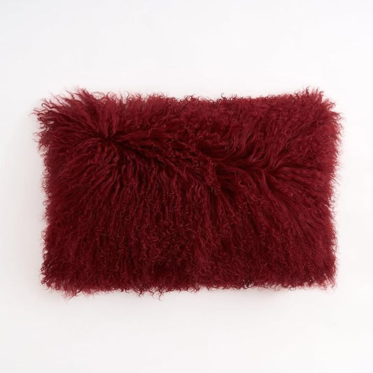 Genuine Mongolian Lamb Fur Pillow Cover – 12"x20" Rectangular Cushion Case – by Unknown