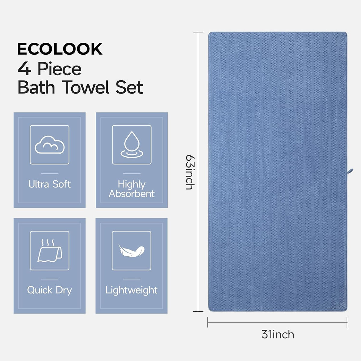 ecolook microfiber bath towels set of 4, 31, side view