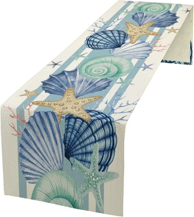 Sea Shell Starfish Table Runner, Spring Summer Ocean Theme Nautical Coastal by moderw
