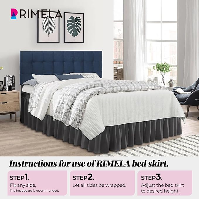 RIMELA Dark Grey Bed Skirt Queen Size 18 Inch Drop, Elastic Bed Skirting - Image 6